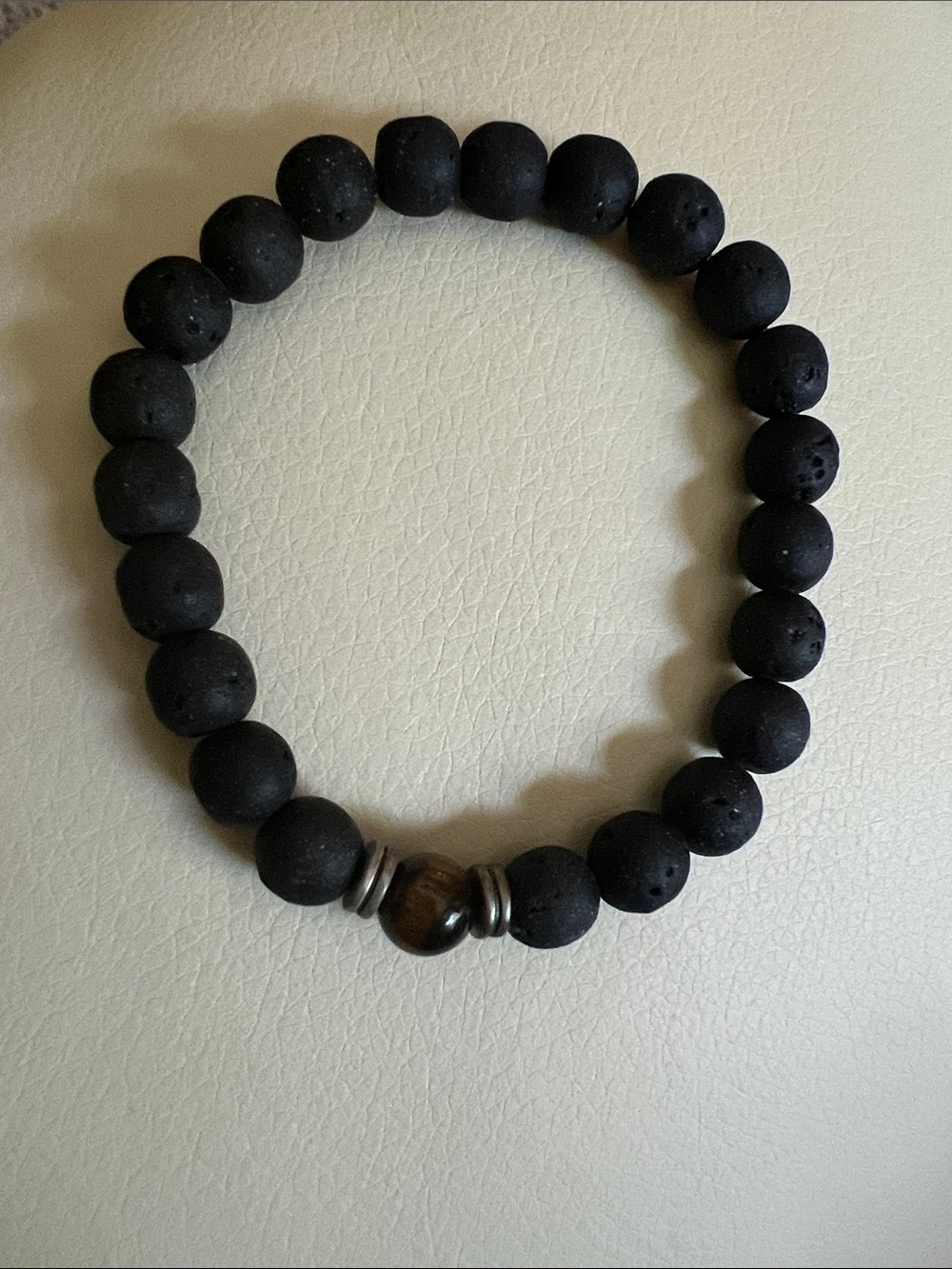 Men's Black Lava Bead Bracelet with tigers eye bead